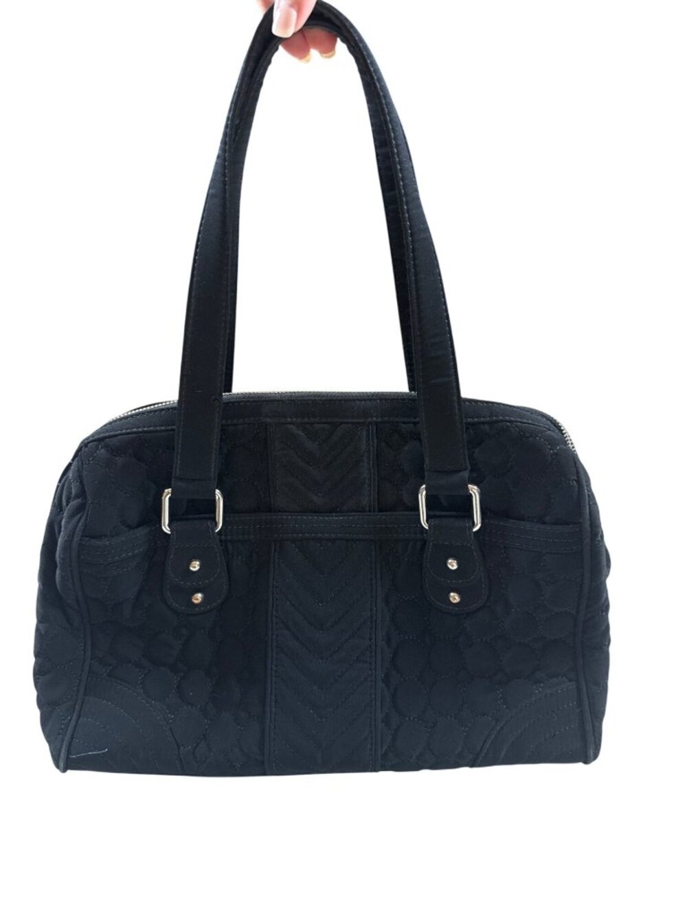 Vera Bradley Quilted Black Handbag With zipper closure & Floral Interior